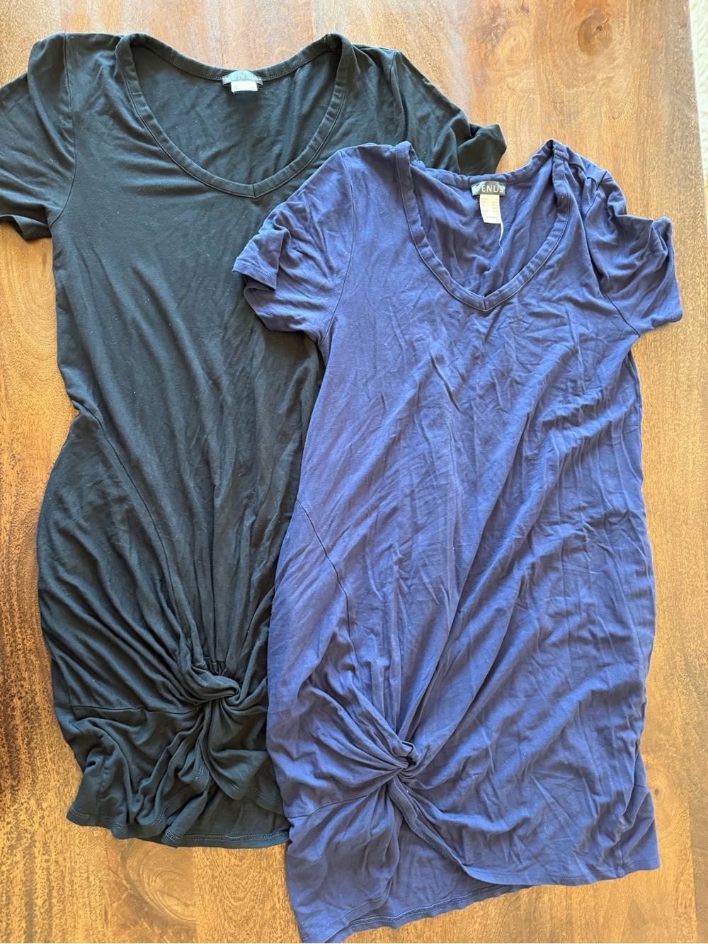 VENUS Black V-Neck Knot Front Tee Dress